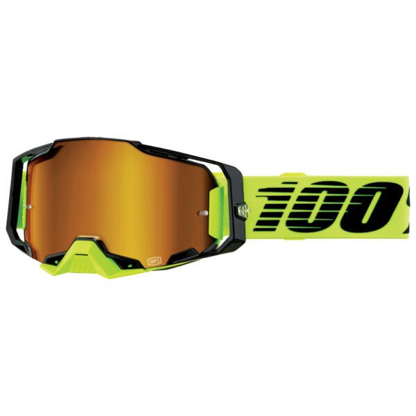 100% Armega Motocross Goggle Neon Yellow Mirror Gold Lens | 100% armega motocross bril geel masque motocross 100% armega jaune crossbrille 100% armega gelb