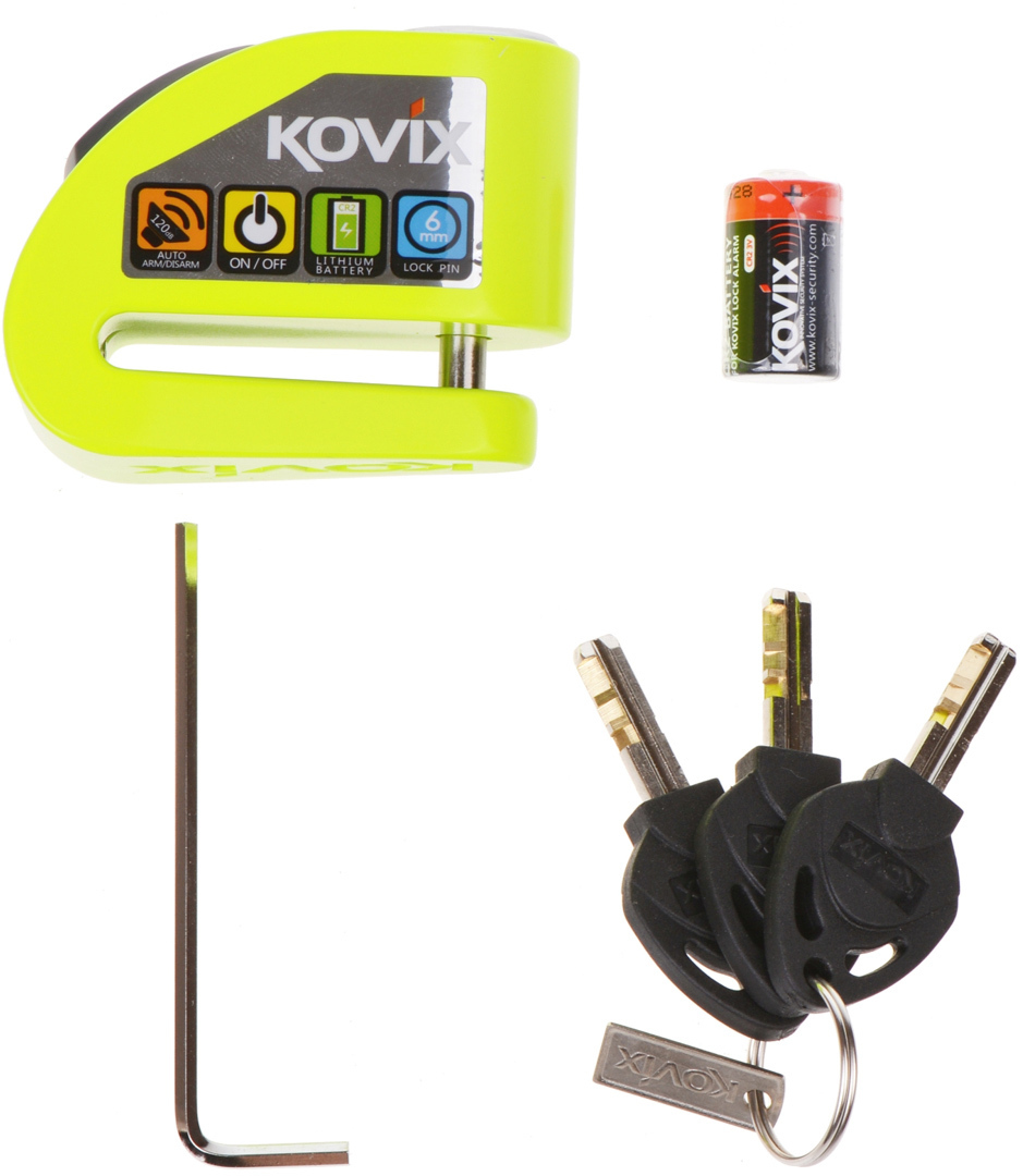 Kovix KD6 Brake Disc Lock With Alarm – Flo Yellow - Sixstar Racing